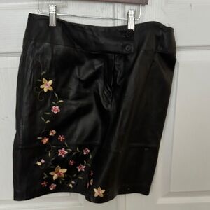 Alfani Black Leather Skirt with Floral Embroidery